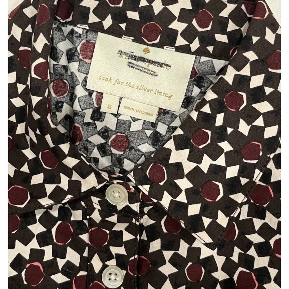 Kate Spade Size 6 Tile Shirt Dress  Fit & Flare ‎ Pockets Cotton Poplin Stretch